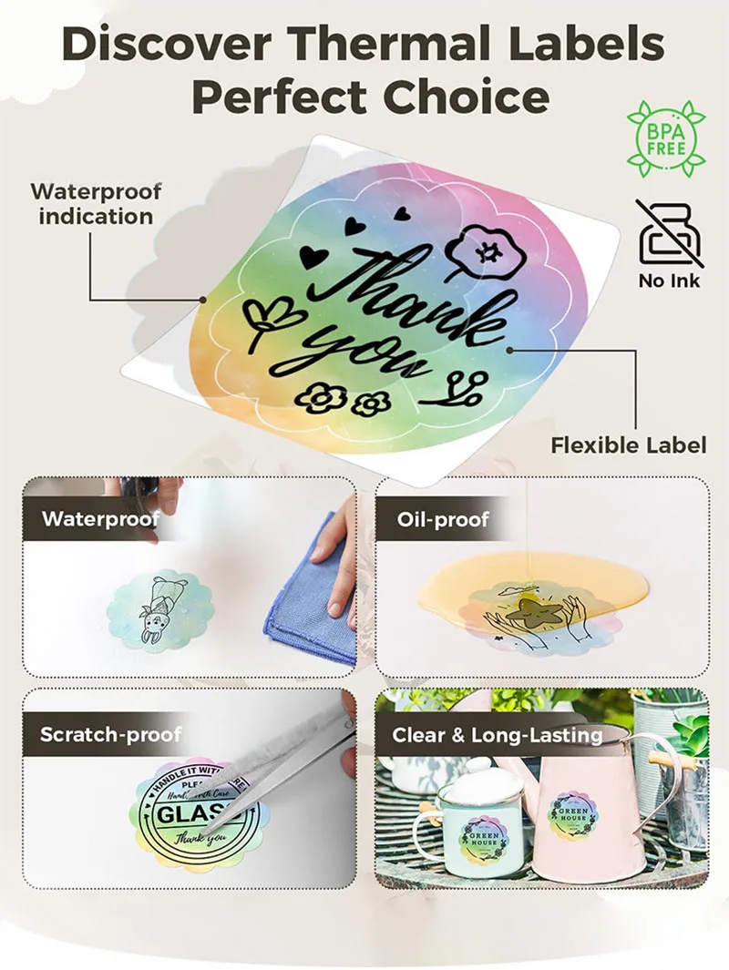 50*50mm Thermische Label Aufkleber Rolle Selbst-klebe Regenbogen Blume DIY Geschenk Danke Karte Dicht Aufkleber papier Drucker M220 M110 – Detail 2