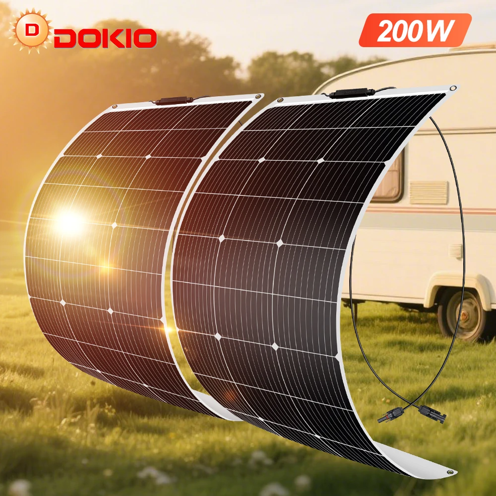 DOKIO 18V 200W Flexible Solarmodule Wasserdicht Monokristallin 100Wx2Stk Solarmodul Camping Wohnmobil Heimladegerät 12V