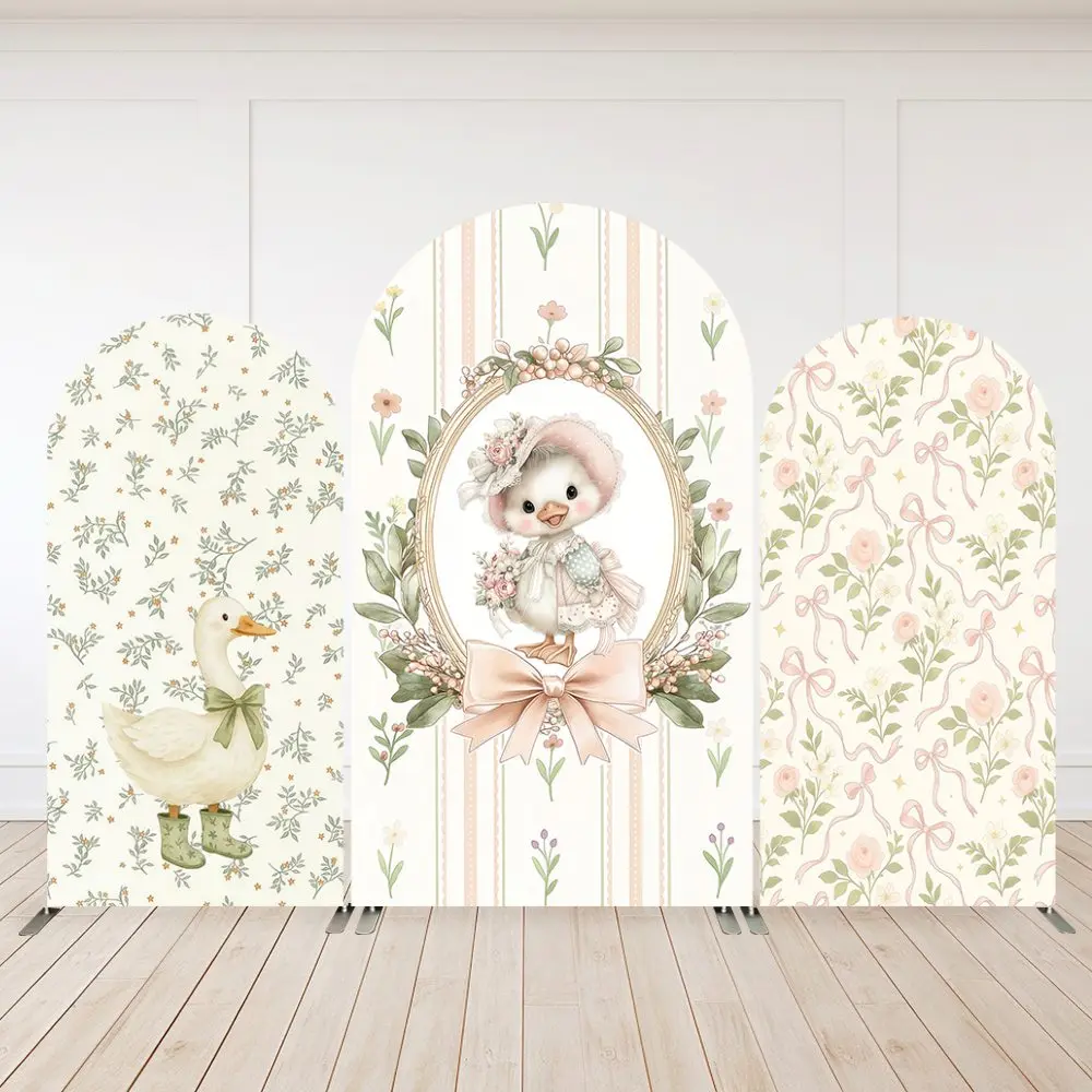 Green Goose Arch Backdrop Cover Bow Green Leaves Kids Birthday Party Chiara Arched Wall Baby Shower Background Decor