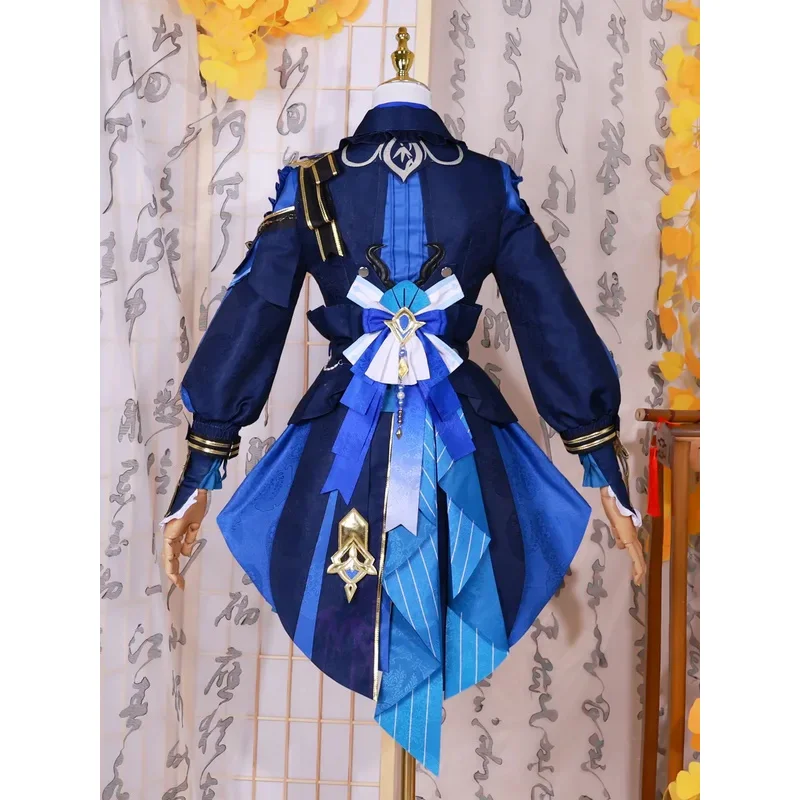 XingQiu 새로운 스킨 코스프레 의상 Liyue Xing Qiu 가발 귀걸이 XingQiu 랜턴 라이트 대나무 비 할로윈 의상 여성