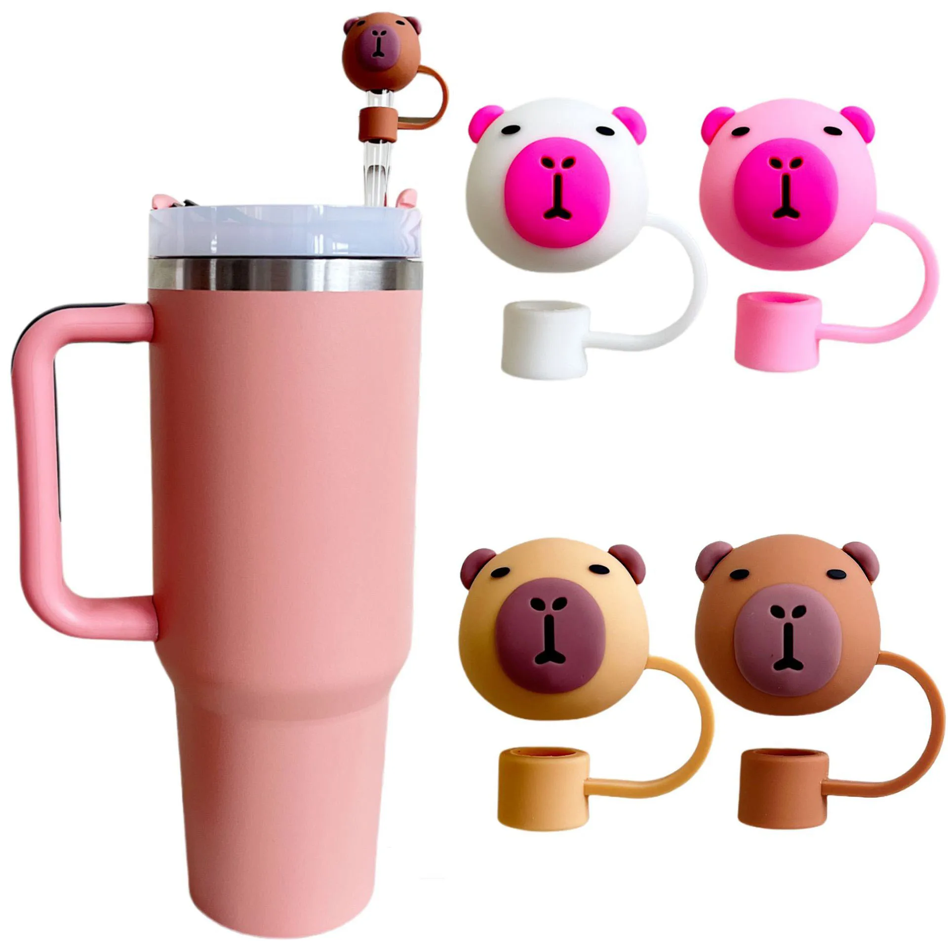 3D-Capibara-Strohhalm-Topper aus Silikon mit niedlichem Cartoon-Motiv, Strohkappen für Glasbecher, mit 30- und 40-Unzen-Becher mit staubdichtem Griff, wiederverwendbar