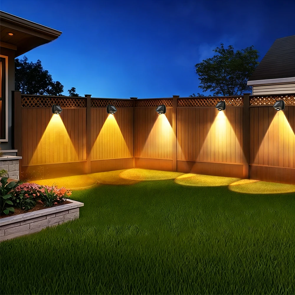 Tri Color LED Solar Wall Light Wireless Outdoor IP65 Waterproof Convex Mirror for Garden Boardwalk Fence Lighting