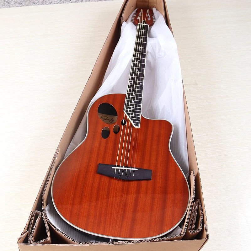 Round Back Acoustic Guitar 41inch Sapele Top 6 String High Glossy Folk Guitarra with EQ Brown&Red&Blue Color Good Handicraft