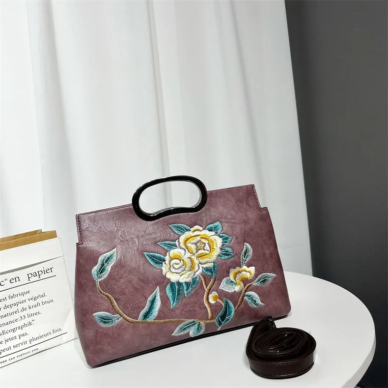 Elegant Middle-aged Women's Handbag Wear-resistant Tulip Print Crossbody Bag High-quality Leather Fashionable And Practical