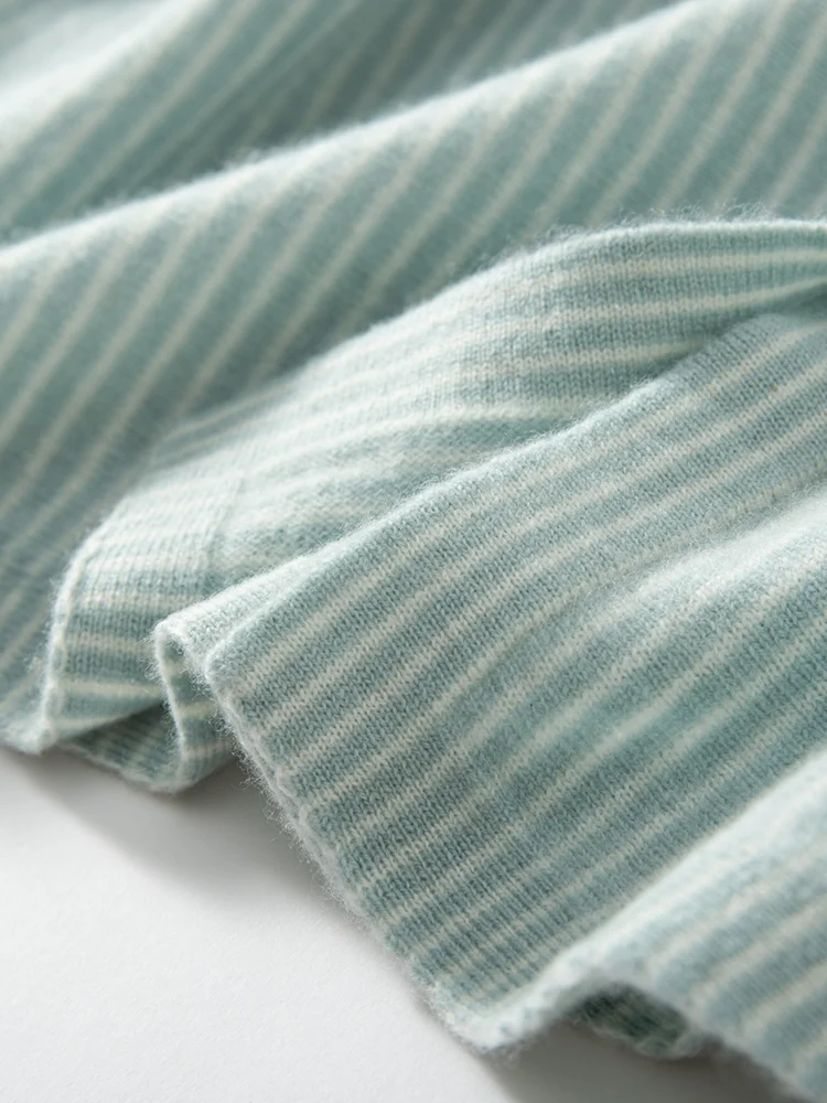 

2025 New Chic Striped Shirt Sweater Autumn Winter 100% Cashmere Knitwear Casual Loose Cardigan Polo Collar Clothes Preppy Style