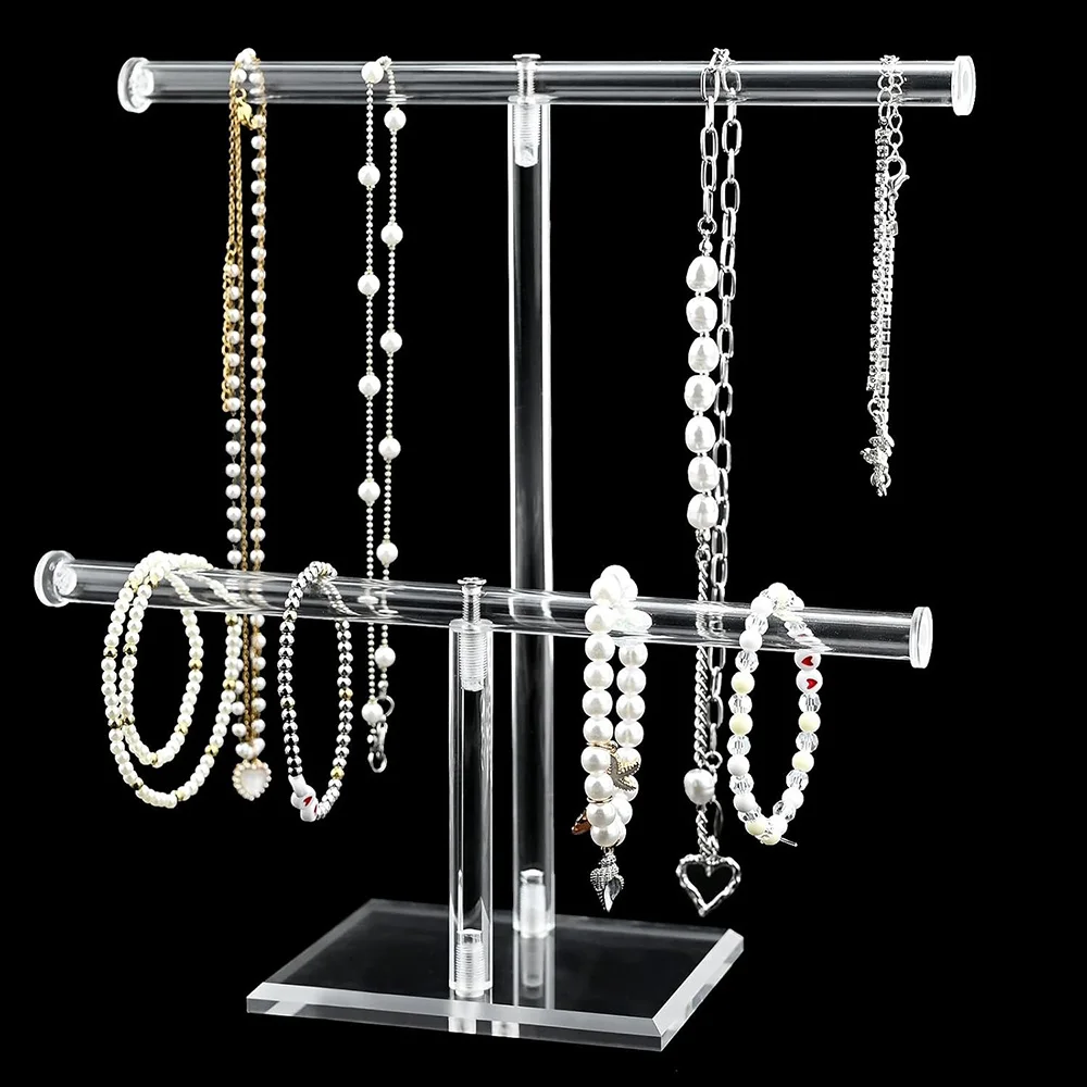 Acrylic Jewellery Display Stand Bracelet Holder Organiser Accessories 2 Tier Bracelet Necklace Holder Hairband Holder for Women