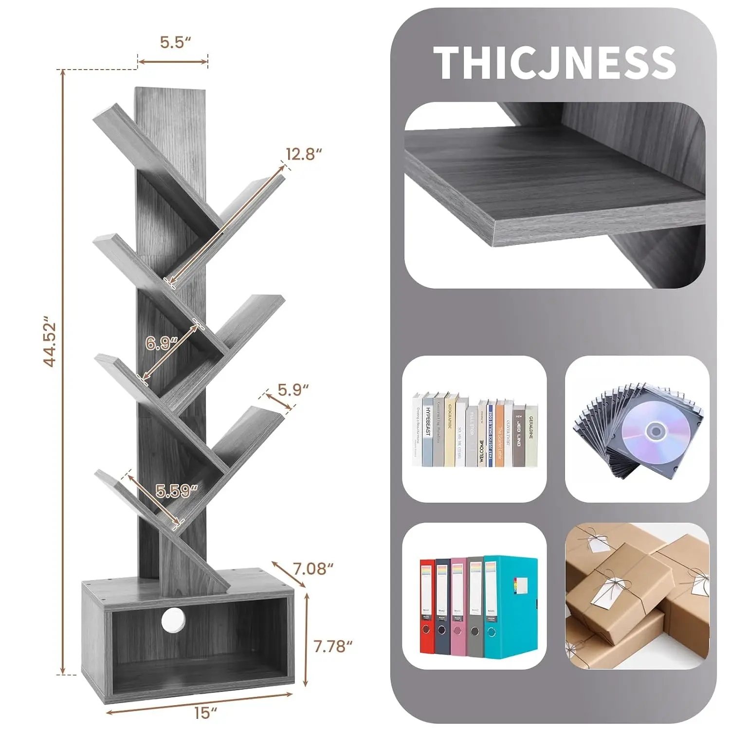 6-Shelf Retro Floor Standing Tree Bookshelf, Customized