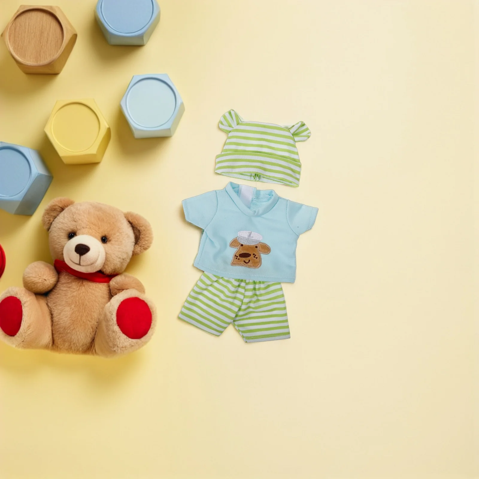 طقم ملابس من قطعتين مقاس 10 بوصات: ملابس فينيل مع بنطلون وقميص وقبعة للعب التظاهري، إكسسوارات خزانة ملابس لعيد الميلاد