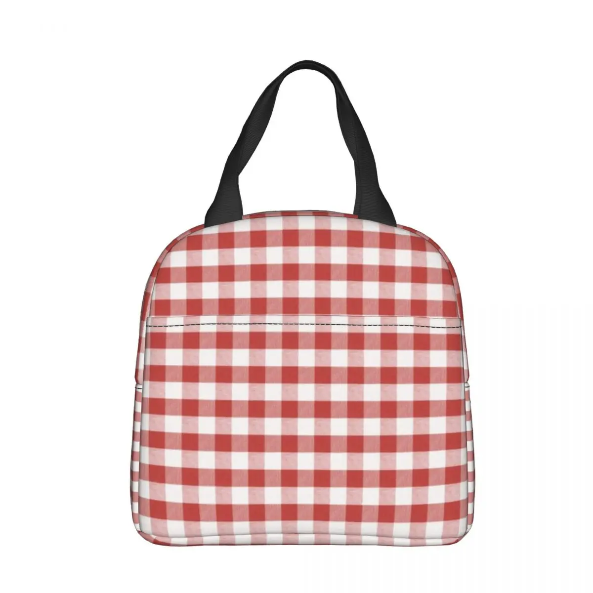 

Plaid Valiant Poppy Red Gingham Insulated Lunch Bag Large Grid Reusable Cooler Bag Tote Lunch Box College Travel Men Women