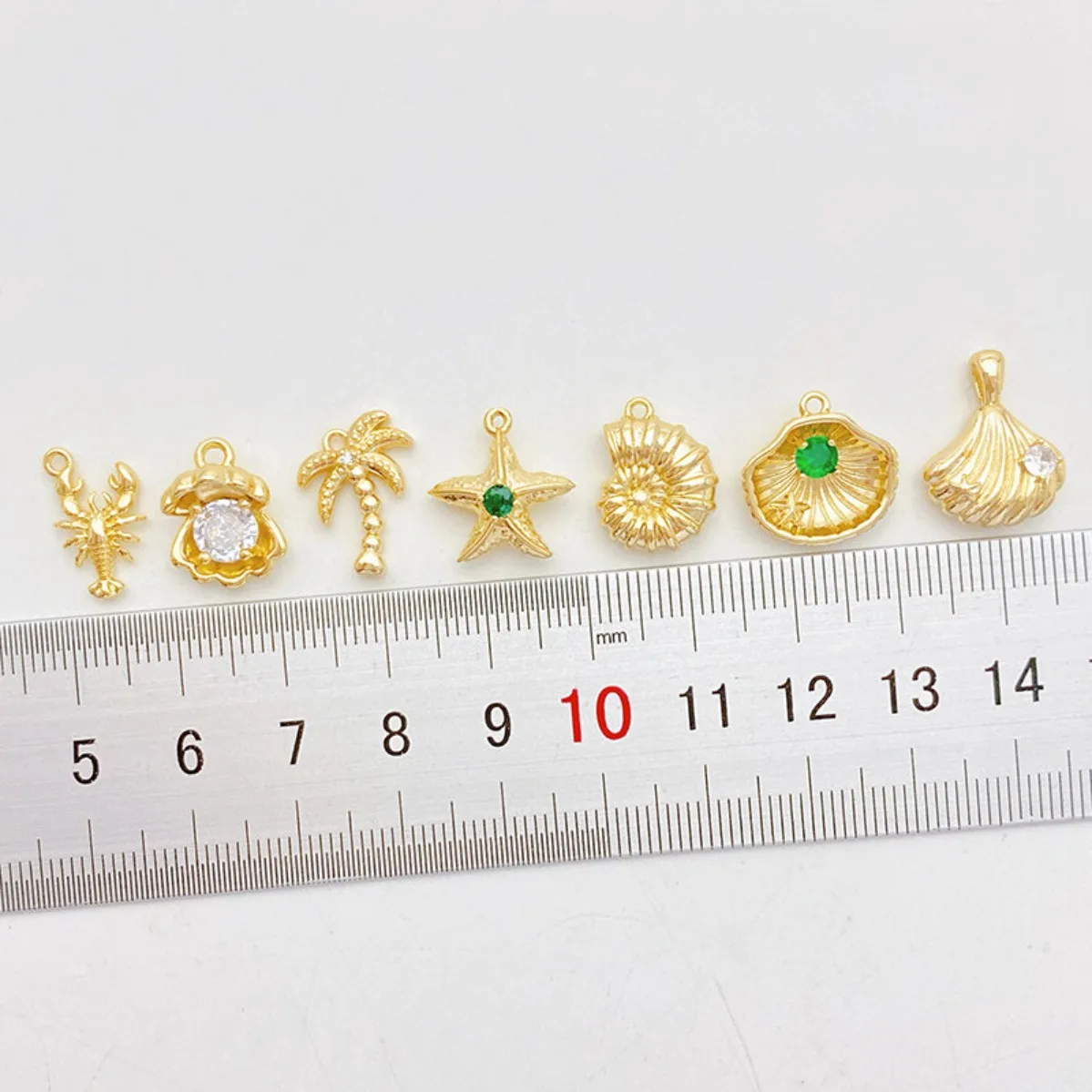 14K Gold Plated Inlaid Cubic Zirconia Ocean‑Style Starfish Conch Charm Pendant DIY Findings for Beaded Necklace Jewelry Making