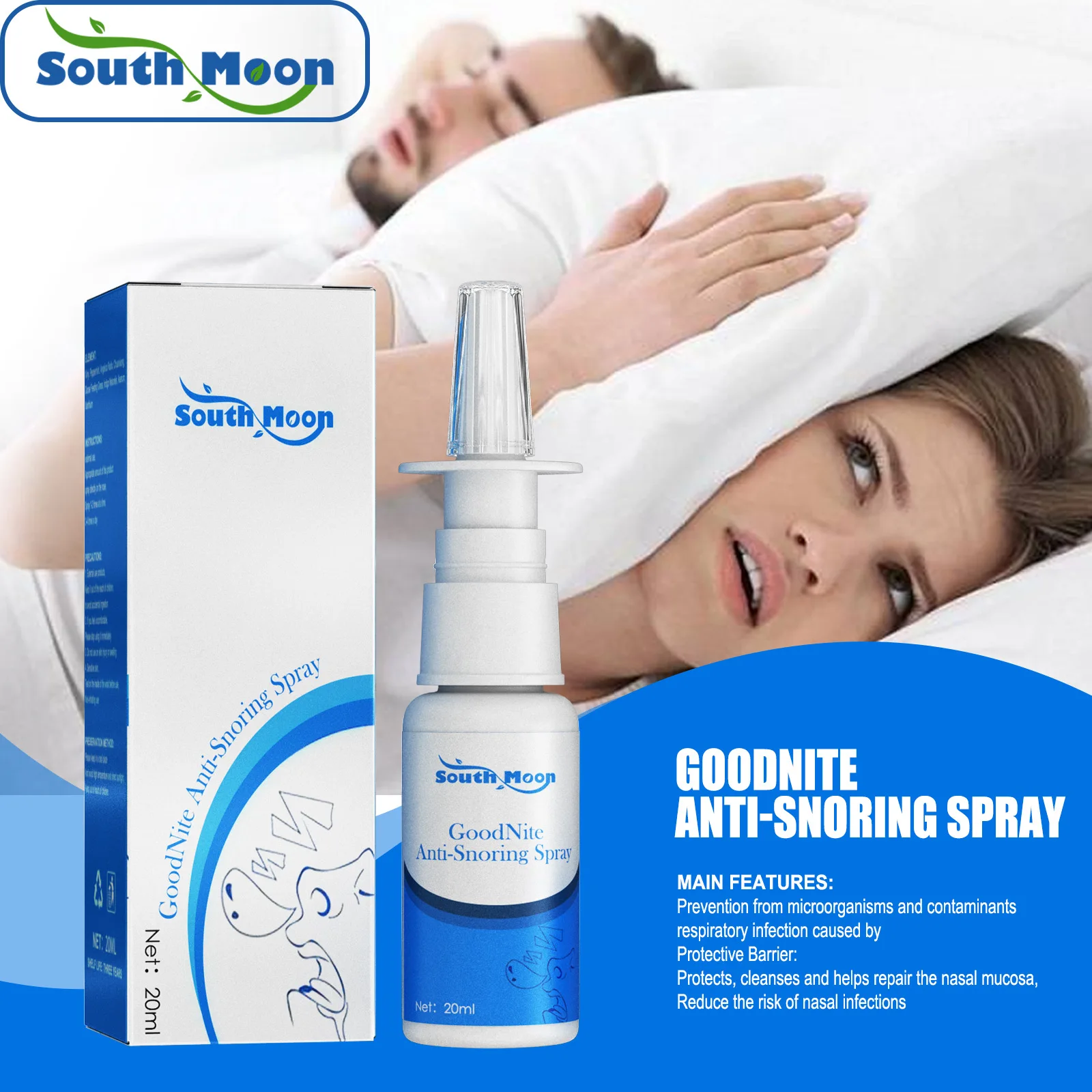 

South Moon Anti-snoring spray, nasal congestion runny nose itchy spray allergic sneeze care spray