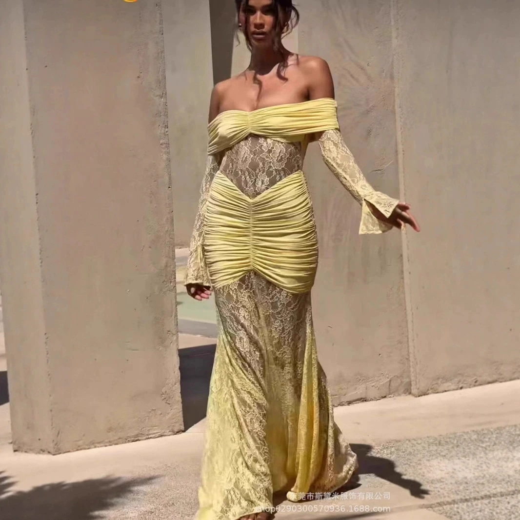 الصيف مثير عارية الذراعين حزب فستان طويل الجوف خارج أزياء أنيقة زهرة الدانتيل انظر من خلال فساتين ضئيلة ملهى ليلي Bodycon Vestidos