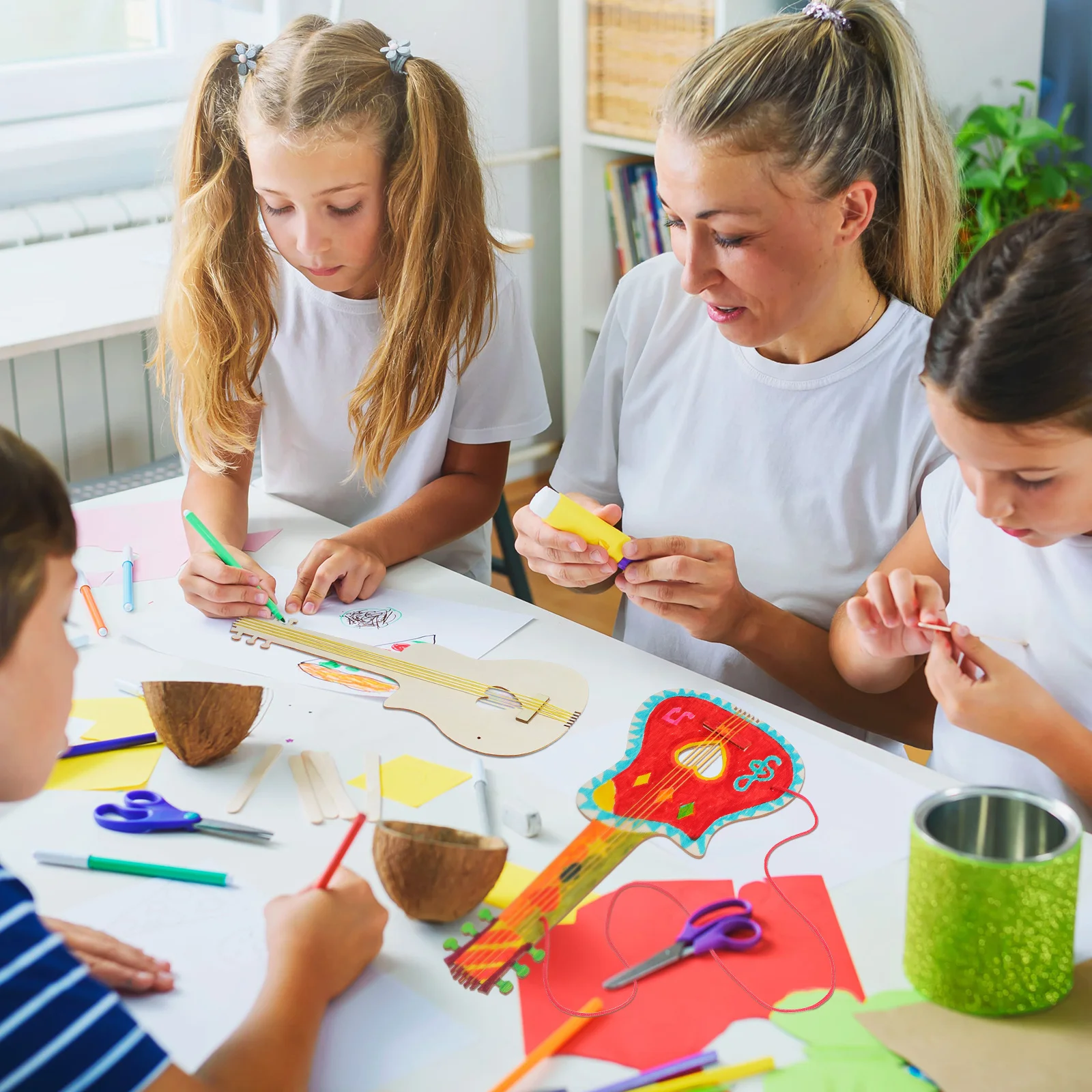 

4pcs For Kids Diy Painting Craft Activity Musical Instrument Children Music Education Gift Mini Wooden Guitar Kids Wooden Guitar