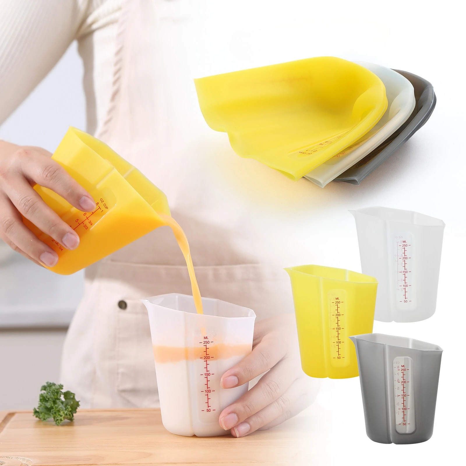 Food-grade Silicone Folding Measuring Cup with Large Capacity and Graduated Milliliters Kitchen Tool Soft Silicone Measuring Cup