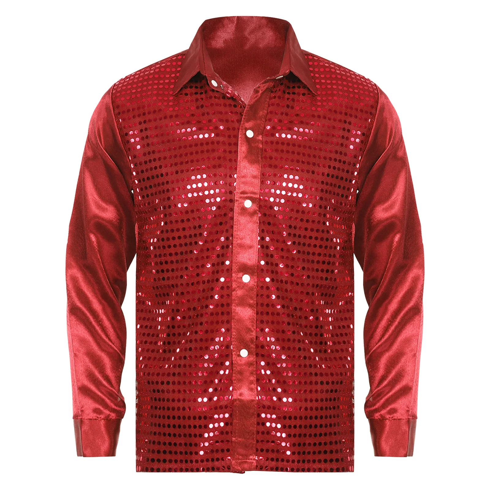 Men's Shirt Sequin Dance Long Sleeve Tops Sparkly Turn-Down Collar Latin Jazz Stage Performance Costume Dancewear Hiphop Clothes