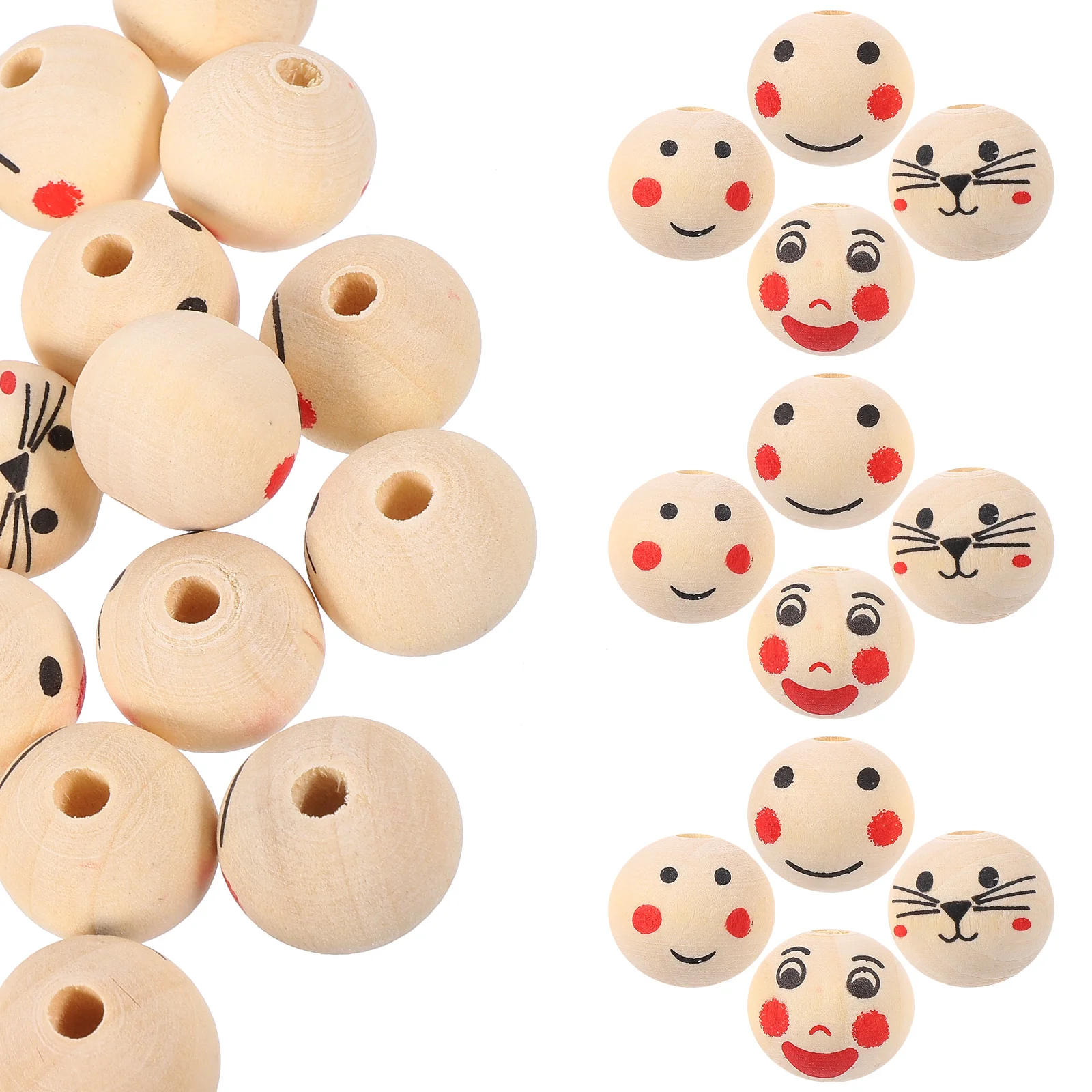 

120pcs Face Wooden Beads 20mm Smooth for DIY Crafts Bracelets Necklaces Wood Craft Beads Wood Bulk Accessories