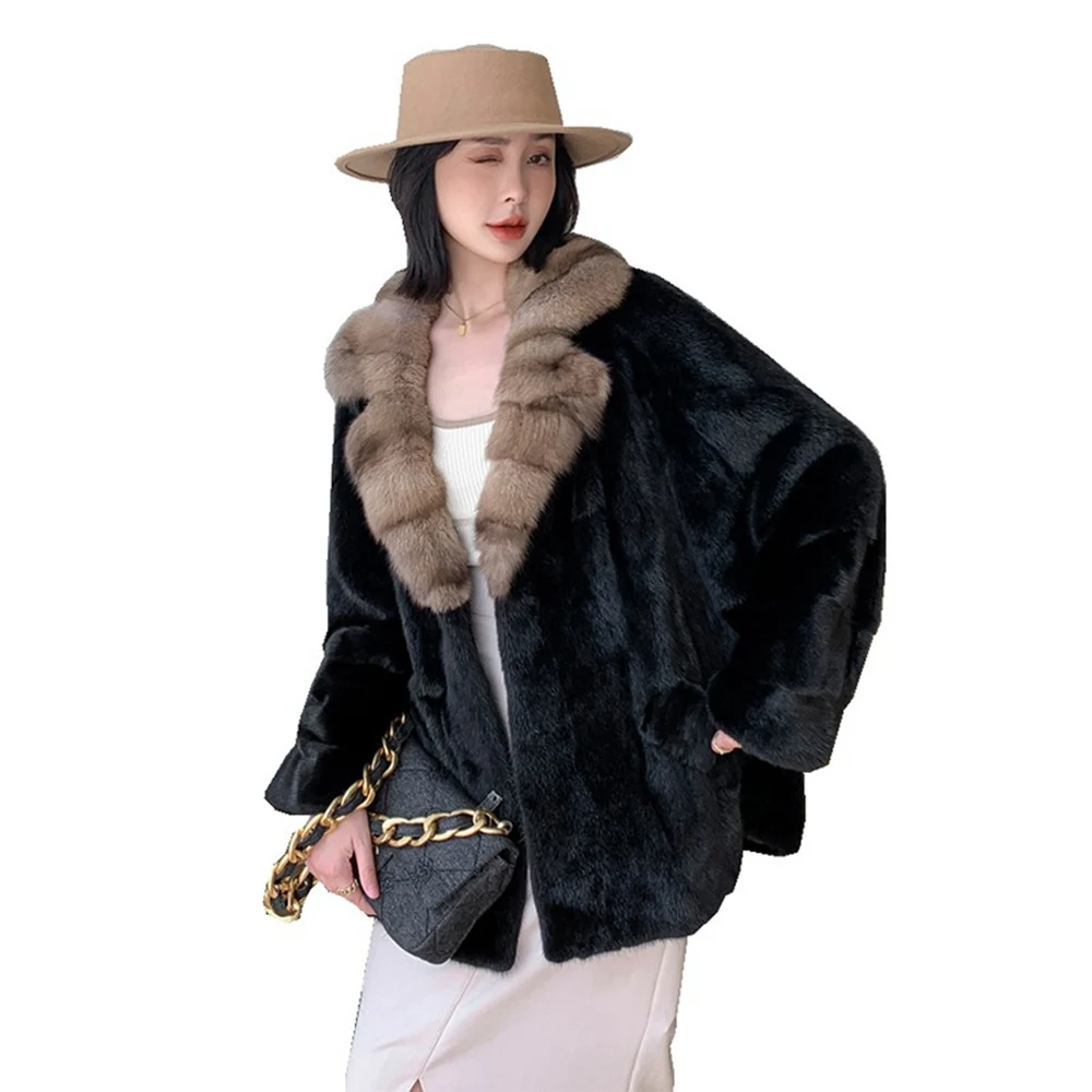 

Luxury Wholeskin Female Mink Fur Coat Autumn Winter Women Warm Jacket Outerwear Overcoat LF2302JY