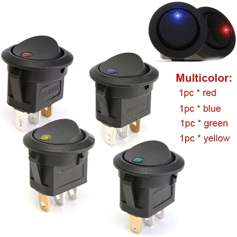 12Pcs 12V Circular Rocker Switch, ON-OFF Two Level 3-Pin LED Light Switch for Marine Use