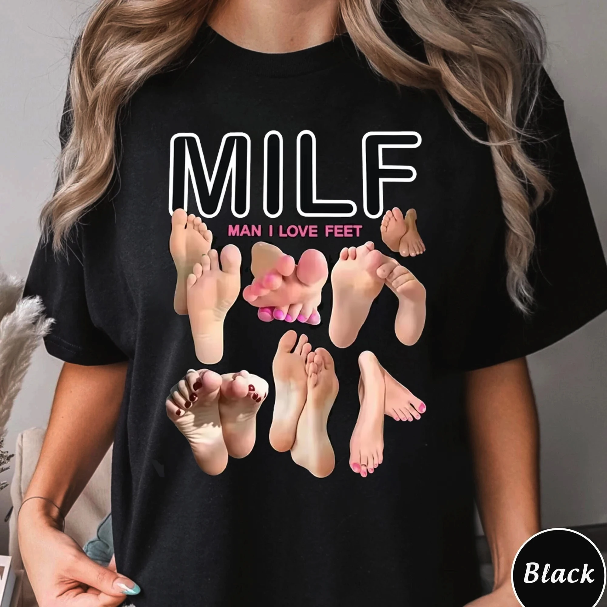 MILF Man I Love Feet Funny Meme T-Shirts Men Women Humor Fashion T Shirts Soft Cotton O-Neck Oversized Casual T Shirt Streetwear