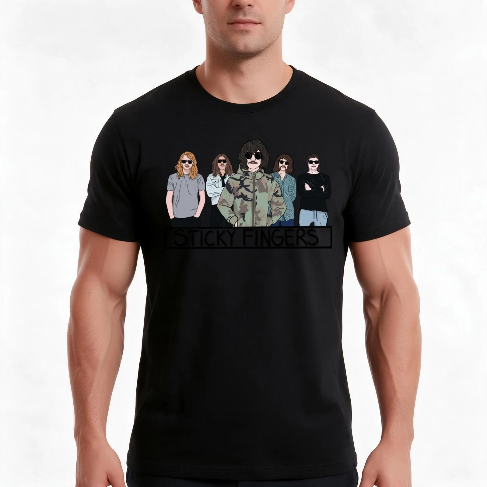 Sticky Fingers T-Shirt, Summer Casual Cotton Tee, Oversized Streetwear Tops, Vintage Graphic Print, Loose Fit Short Sleeve