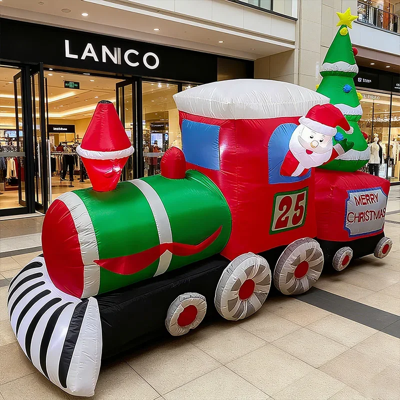 Christmas Inflatable Train Set with Santa Claus, Outdoor Christmas Gifts for Yards, Shopping Malls, Yards