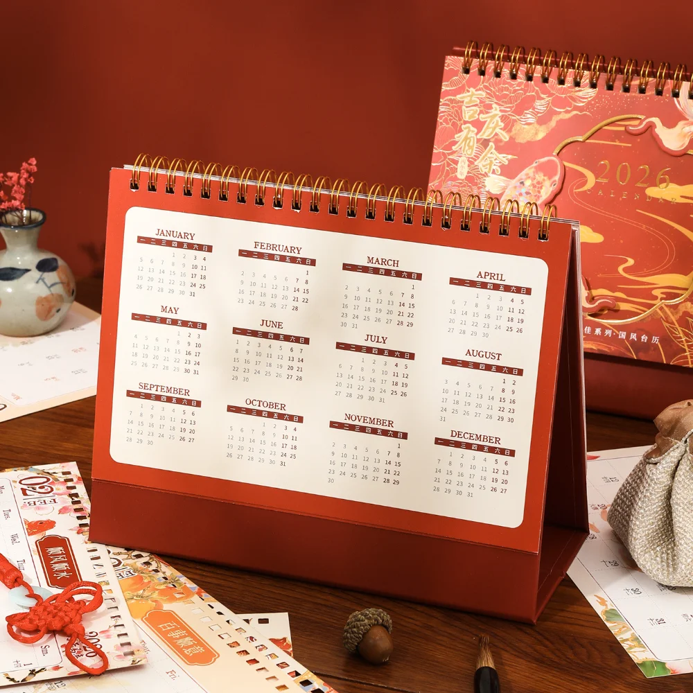 2026 Creative Ancient Style Student Desktop Calendar Office Supplies Chinese Culture Trendy Enterprise Desk Calendar