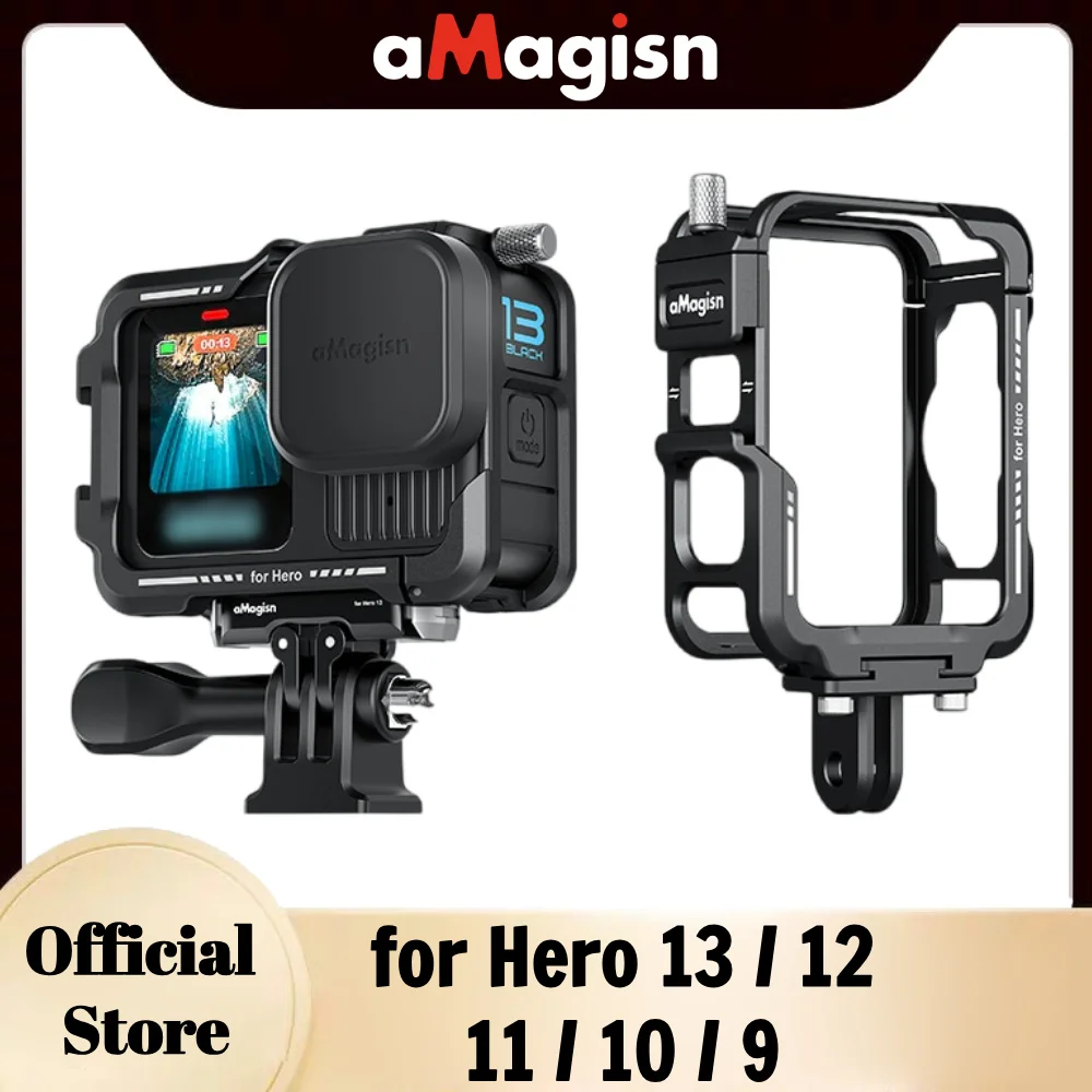 aMagisn Aluminum Cage for Gopro Hero 13 / 12 / 11 / 10 / 9 Black, Metal Frame Horizontal & Vertical Housing,Gopro Accessories