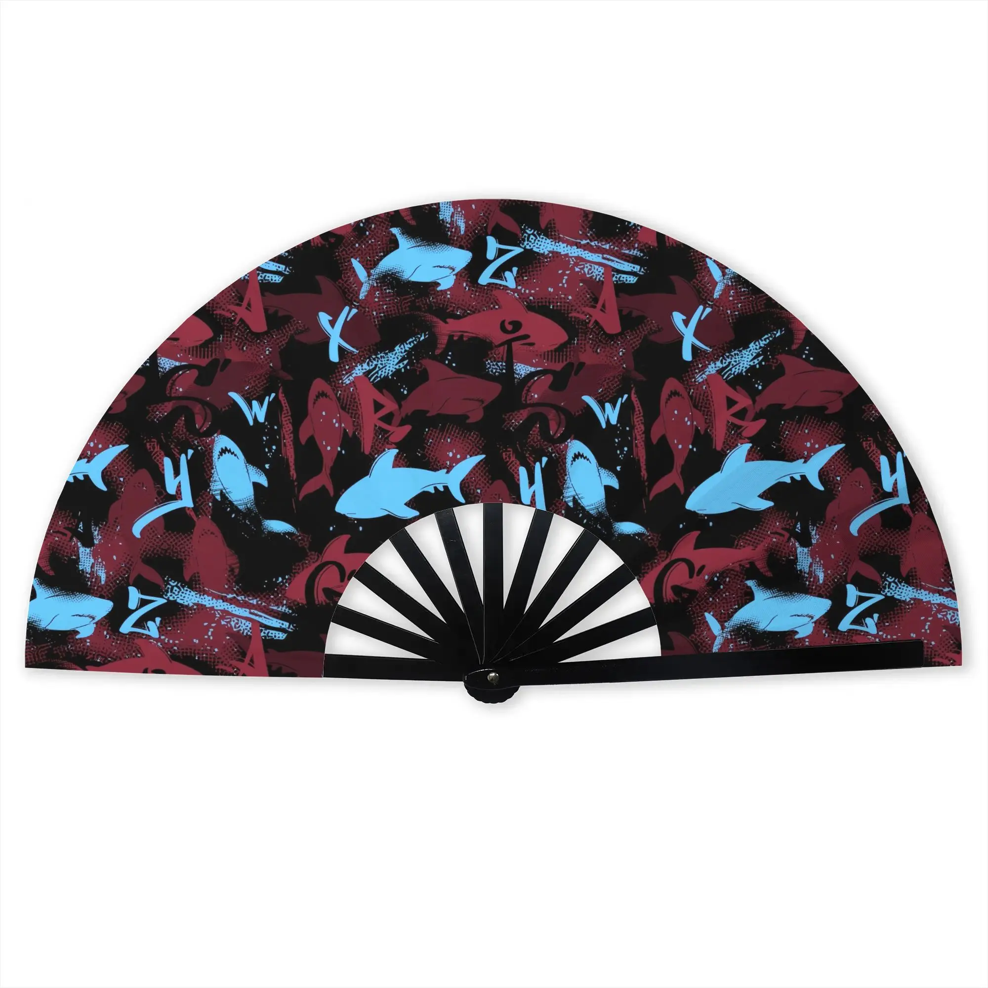 Graffiti Shark Street Art Y2K Style Traditional Folding Fan Chinese Style  High-Quality Fans Gift Classic Decorative Hand Fan