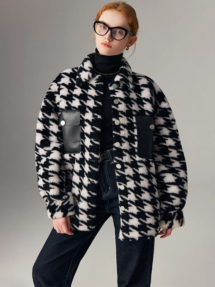 

Women's Thiened 2023 Winter eepskin Coat Korean Sle Commute Faion Cheered Leather Fur Inteated Jaet
