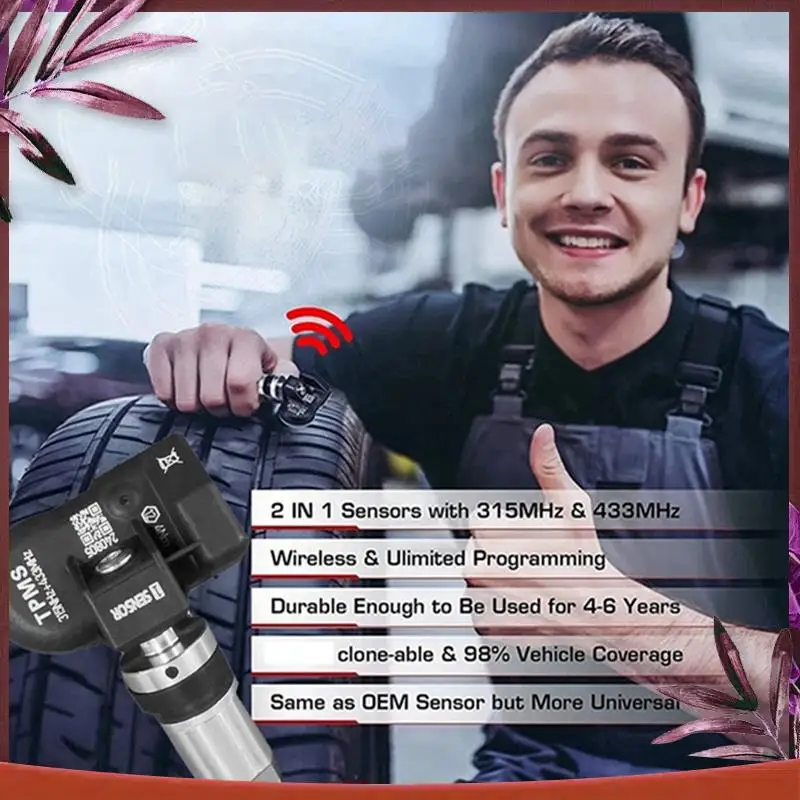 

Durable 9Pcs Programmable MX Sensor 315MHZ+433Mhz 2 In 1 TPMS Tire Pressure Sensor Monitor For Autel Tool TS408 TS508 ITS600