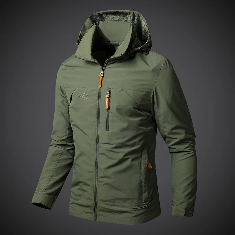 

Ueteey WaterProof Windbreaker Men Jacket Outdoor Hiking Military Solid Hooded Jackets Sport Fishing Thin Coat Male Overcoat 2023