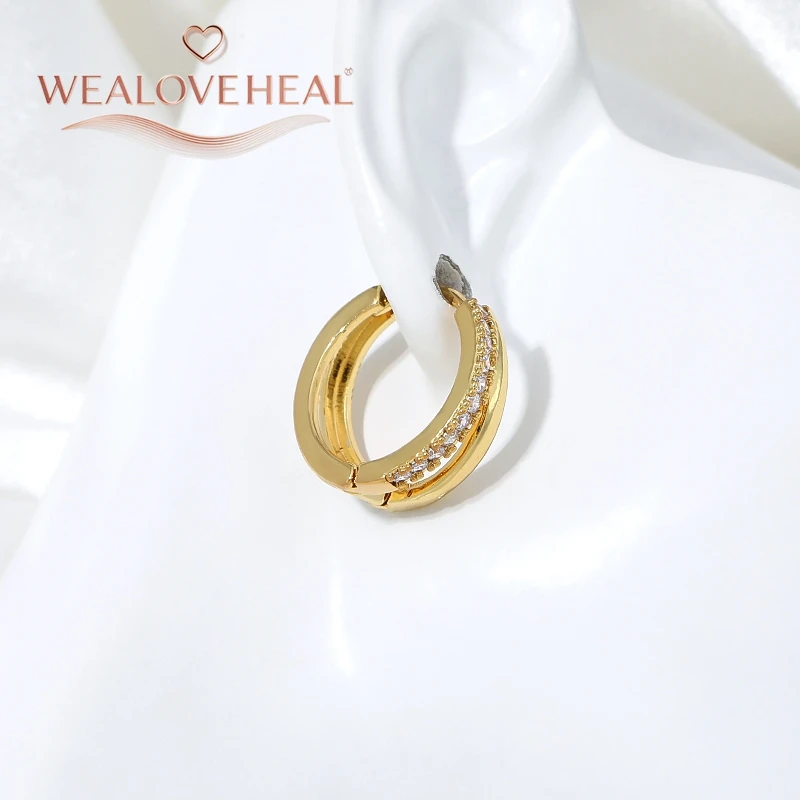 ohrringe, ohrringe damen, 18K Vergoldete Messing Doppelschichtige Huggie Creolen für Damen mit Mikro-Pavé-Zirkonia, Schlichte Kreisohrringe für Party und Hochzeit – Detail 19