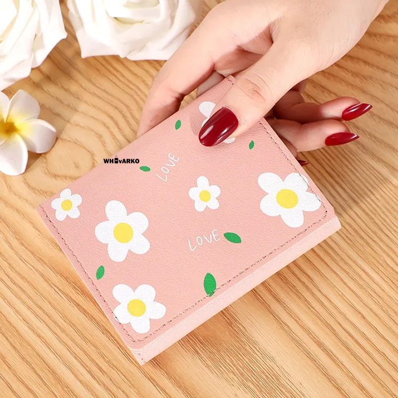 Women Cute Flower Wallet Simple Cartoon Student Coin Wallet Multi Card Card Holder Brand Designed PU Leather Small Hasp Purse