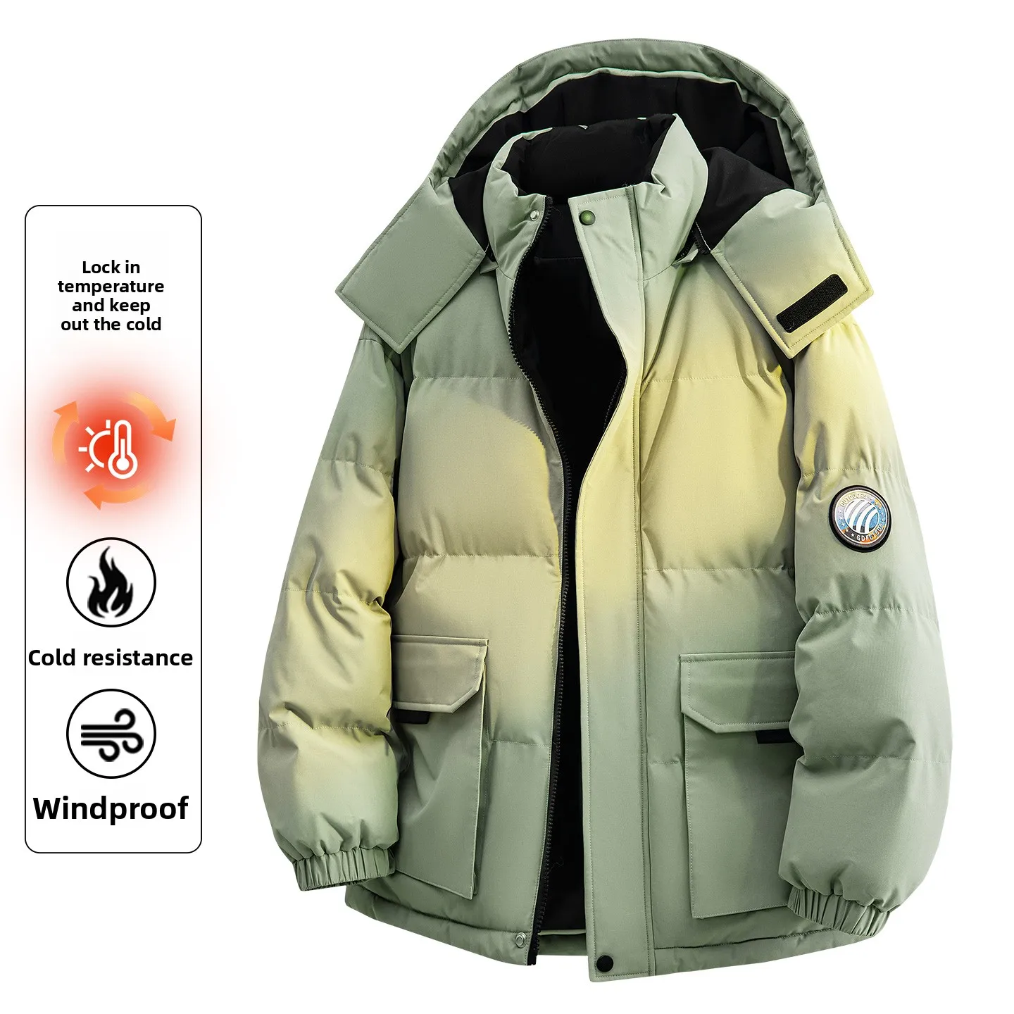 Winter insulated new-style cotton coat for outdoor sports with hood, for couples, men's workwear warm and durable coat