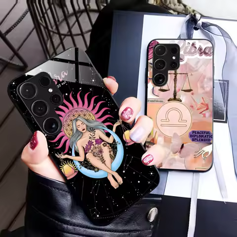 Zodiac Sign Libra Mobile Phone Case for Samsung Galaxy S25 S24 S23 S22 S21 S20 Note20 Plus FE Ultra Glass Cover Cover Pretty