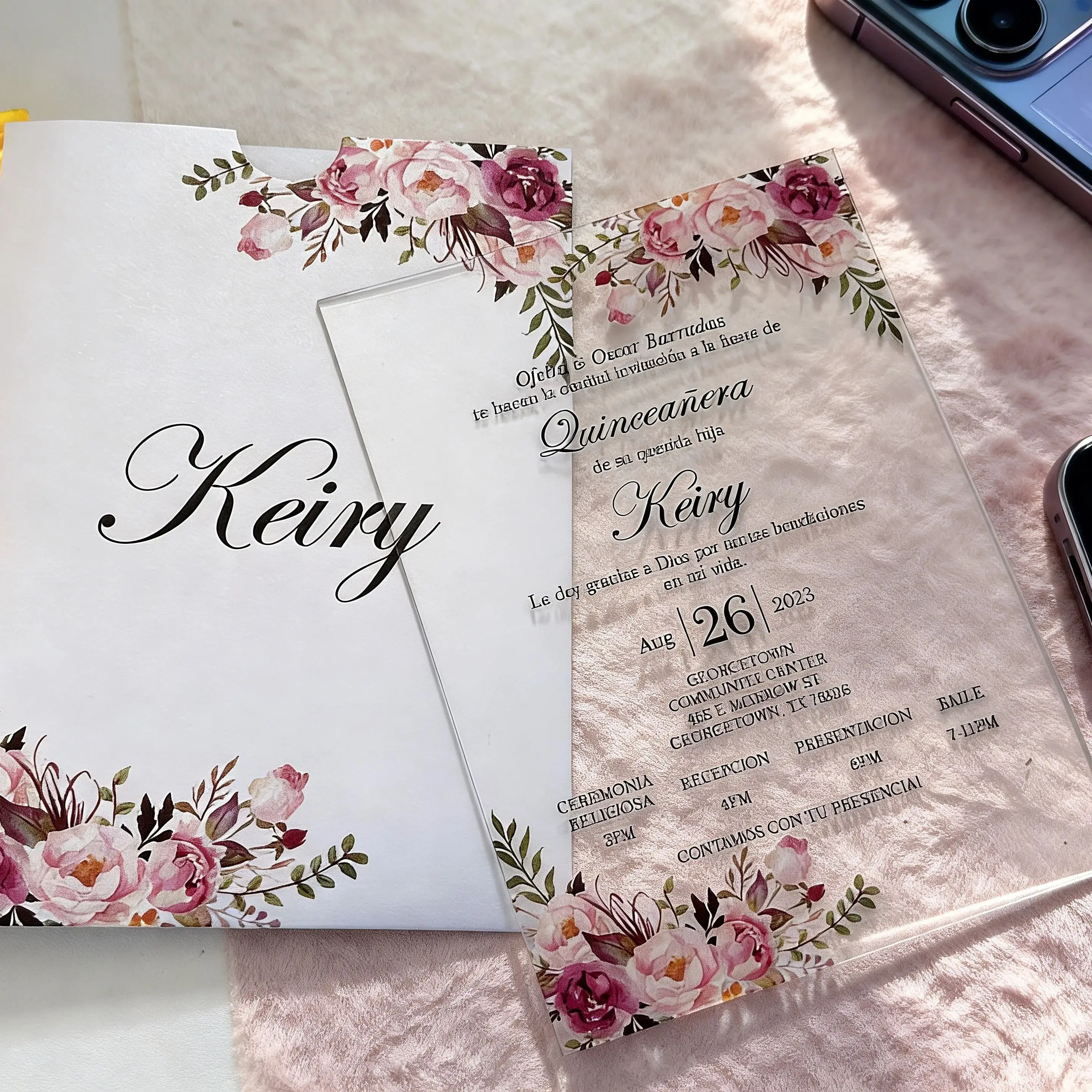 

Custom 10Pcs Luxury Acrylic Quinceañera Invitation,Personalized Sweet 15th/16th Birthday Cards,Invite with Envelopes,Party Favor