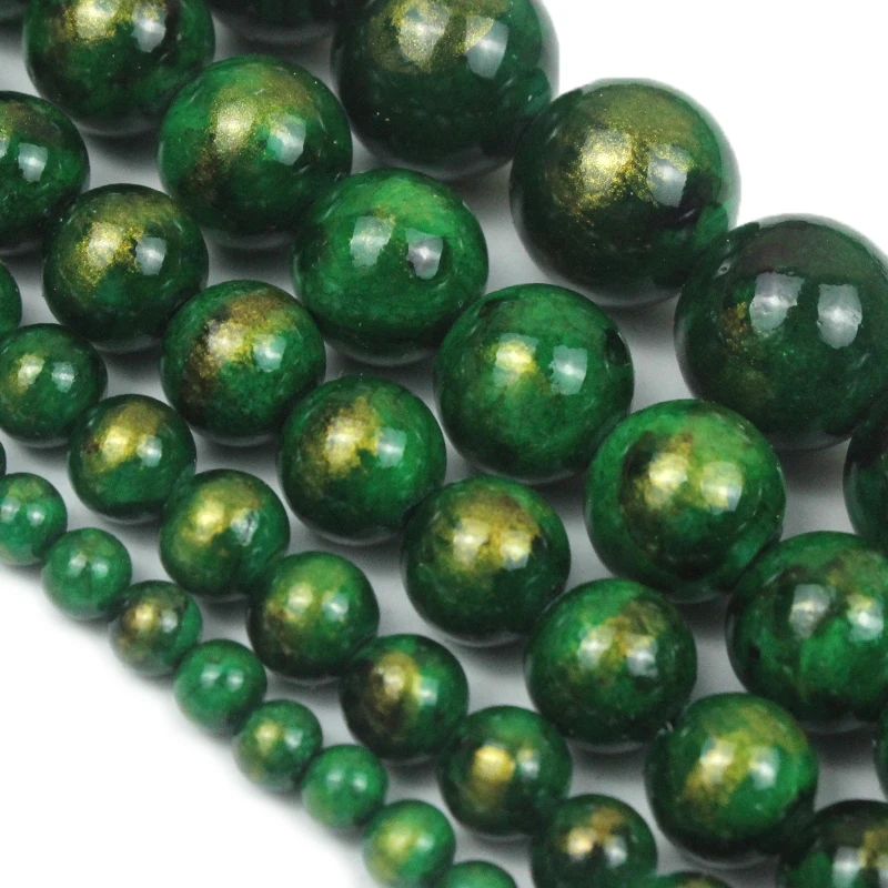 4/6/8/10/12mm Green Sprinkle Gold Jades Stone Beads Round Loose Spacer Beads For Jewelry Making Diy Bracelet Accessories 15