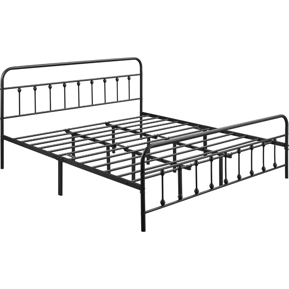 

Victorian Style Metal Bed Frame With Headboard/Mattress Foundation/No Box Spring Needed/Under Bed Storage/Strong Slat Support