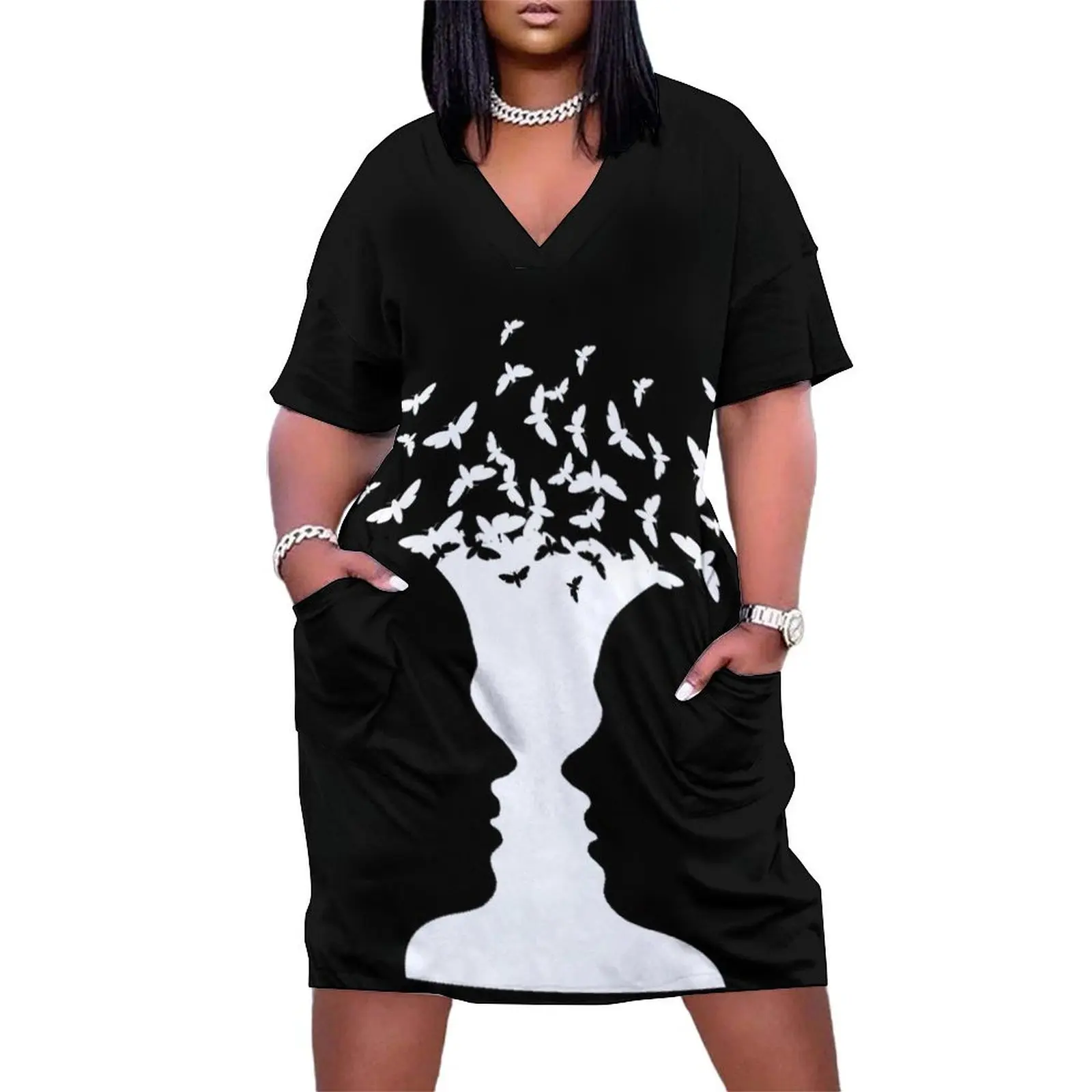 

Black and white trippy optical illusion Loose Pocket Dress clothes for woman Aesthetic clothing