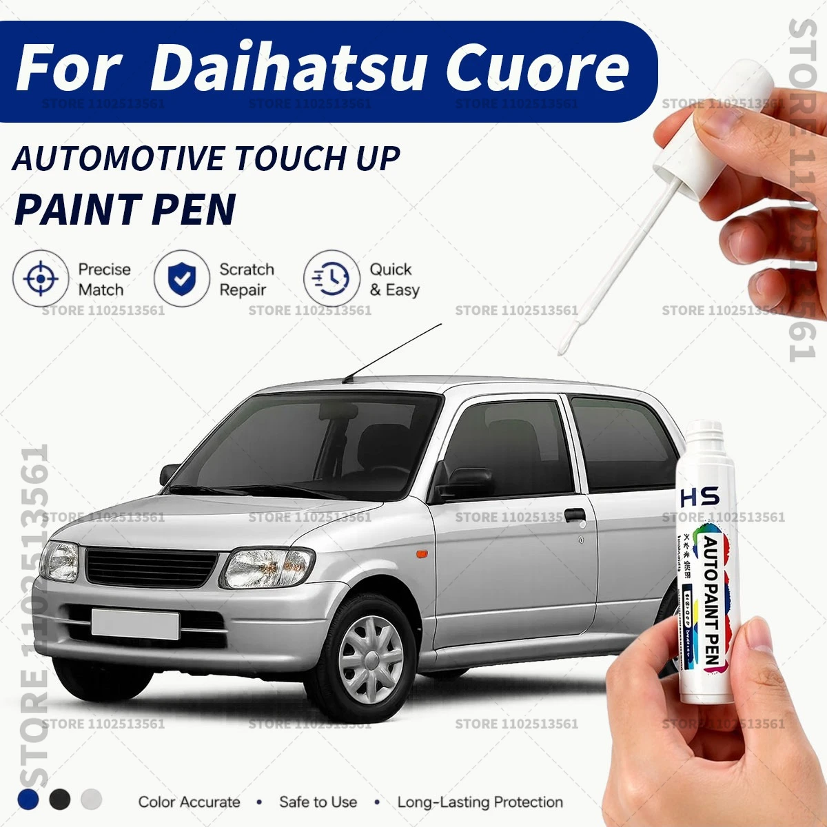 Caneta de Pintura para Reparo de Arranhões e Danos no Carro Daihatsu Cuore 1998-2012, Cores Vermelho, Branco Pêra, ONVX, Preto, Azul, Verde, Prata