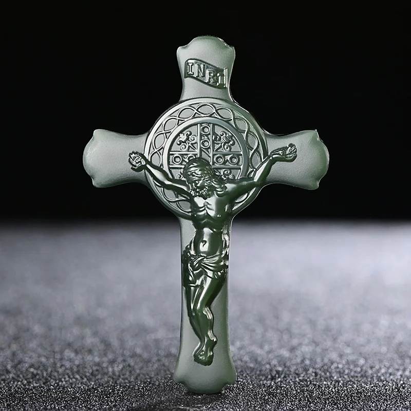 

Hetian jade natural tower blue pendant men's and women's cross jade pendant sapphire fine material pendant necklace jade necklac