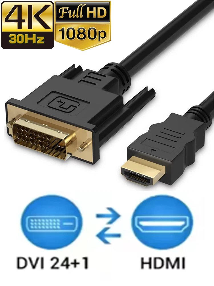 4K HDMI zu DVI Kabel Bidirektionales DVI zu HDMI Kabel HDMI zu DVI oder DVI zu HDMI Adapter Konverterkabel für PS5 Xbox PC HDTV PS4