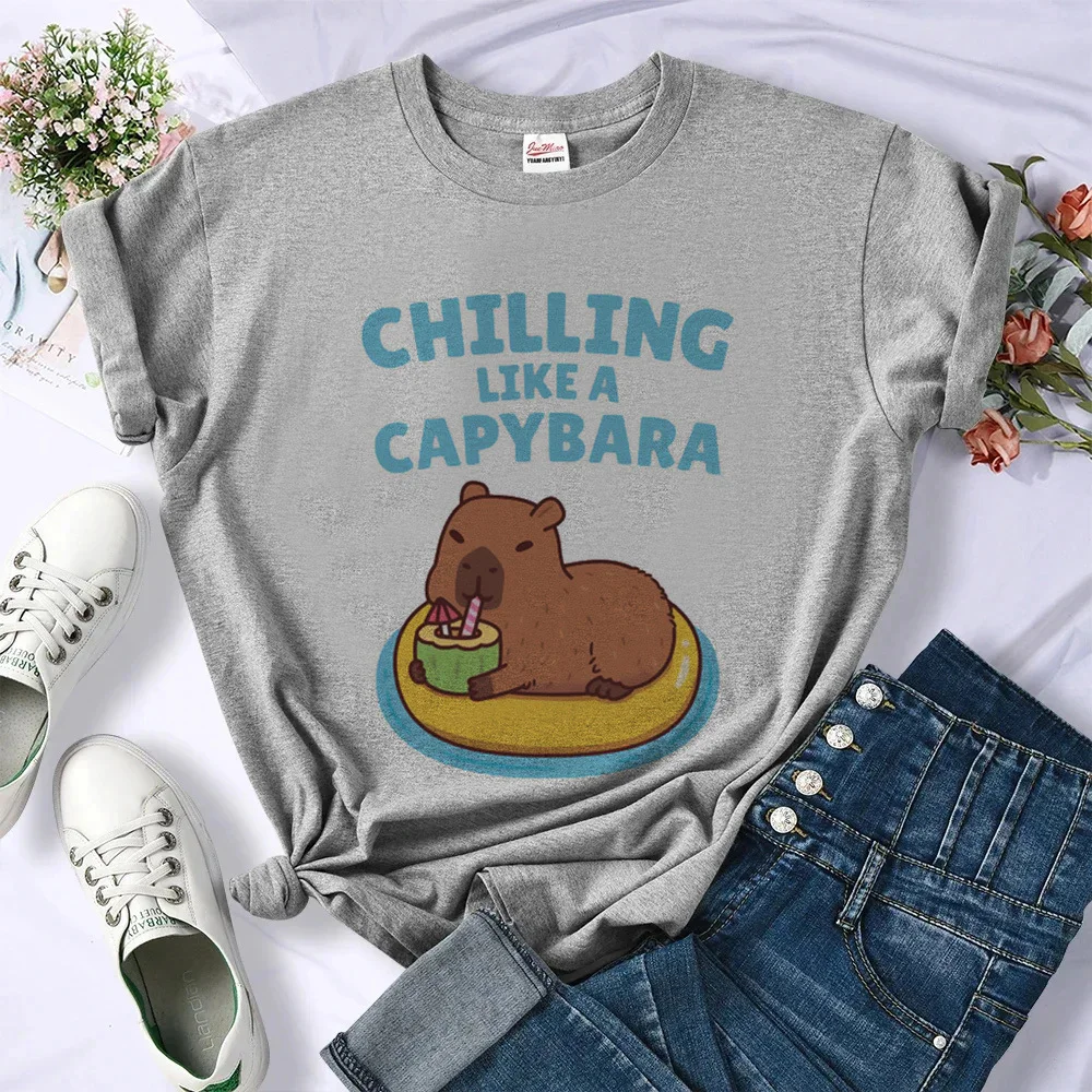 Capybara top tees women Punk Colorful korean clothes Digital Vintage t shirt Pop Culture 2000s Colorful hip hop Breathable 2000s