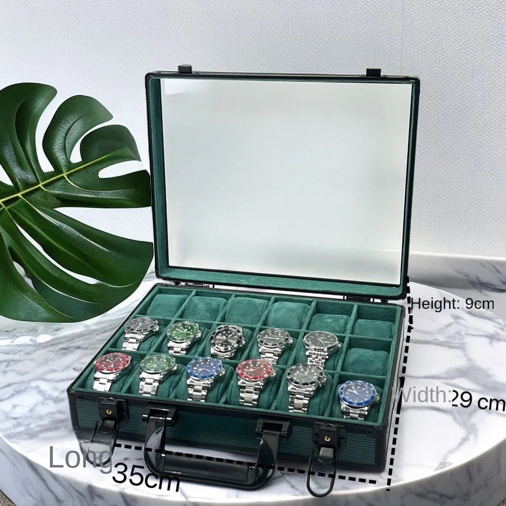 Factory Customized Wholesale Aluminum Alloy Watch Jewelry Storage Box 5/10/15/18/48 Bit Sealed DoubleOpen Green Package New Gift