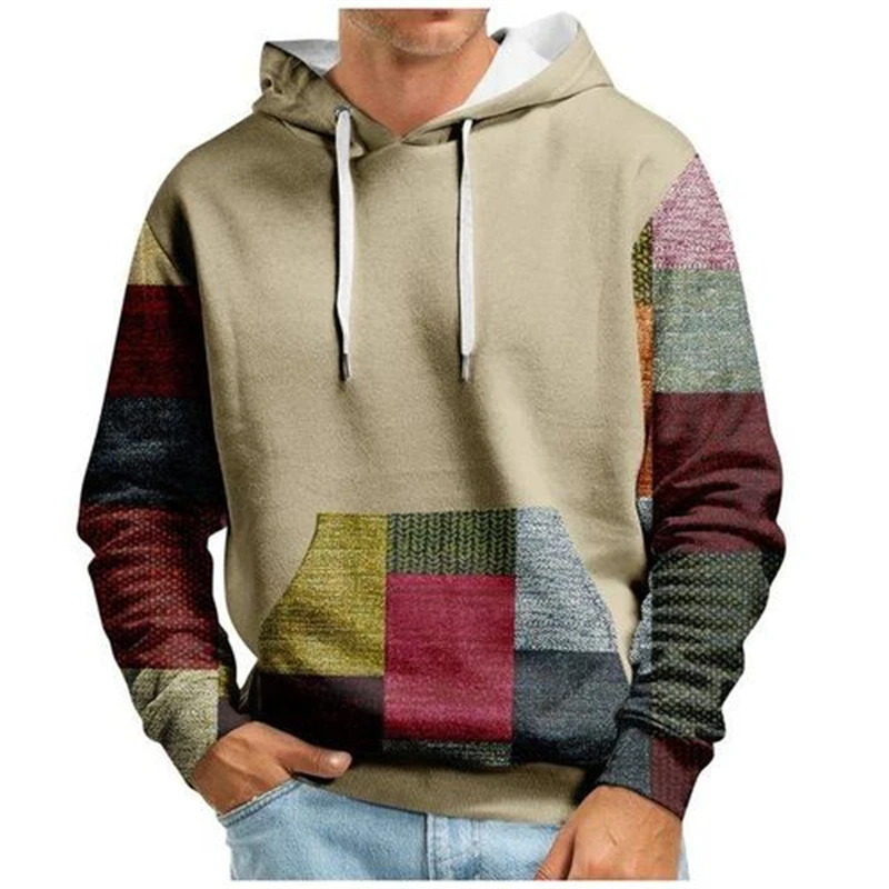 Vintage Men's Hoodie Pullover new arrival Sweatshirt 3D Print Graphic Plaid Color Block Lace Up Casual Daily Sportswear clothing