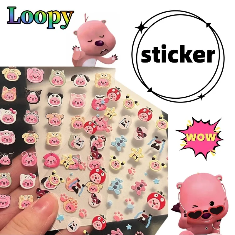 

Loopy cute sticker, personalized cartoon embossed, waterproof transparent decoration, flat DIY nail sticker accessory