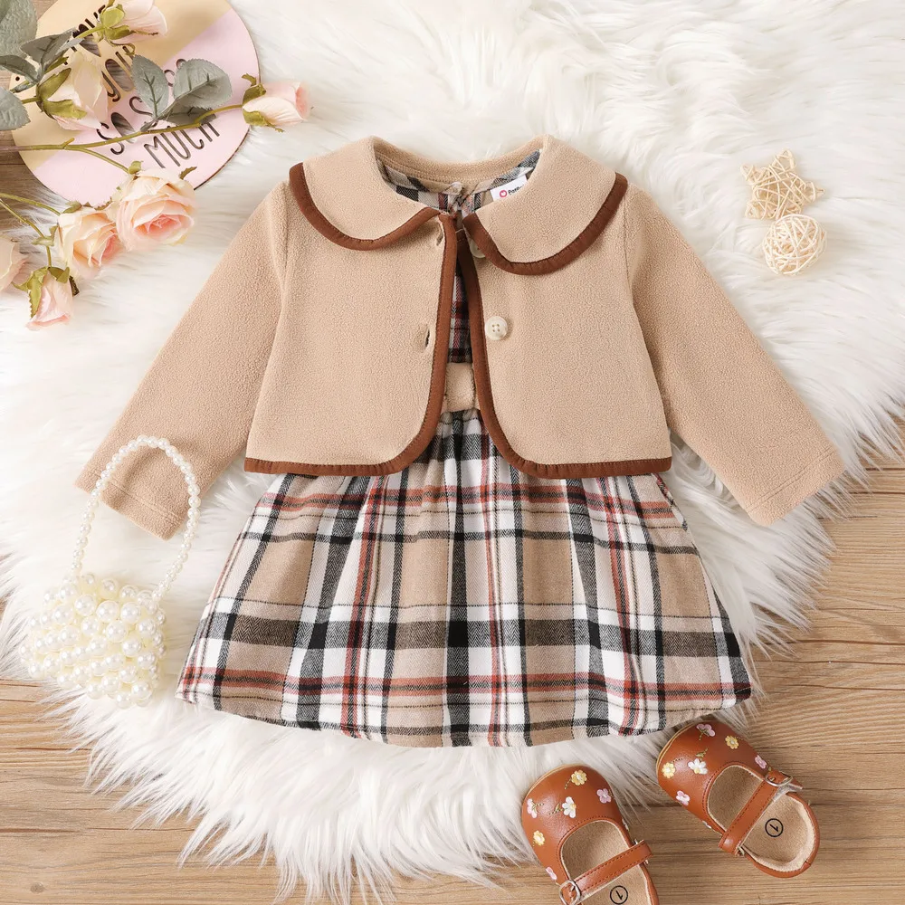 

Комплект из 2 предметов: школьное платье для девочки с гипертактильным дизайном в клетку/гусиную лапку