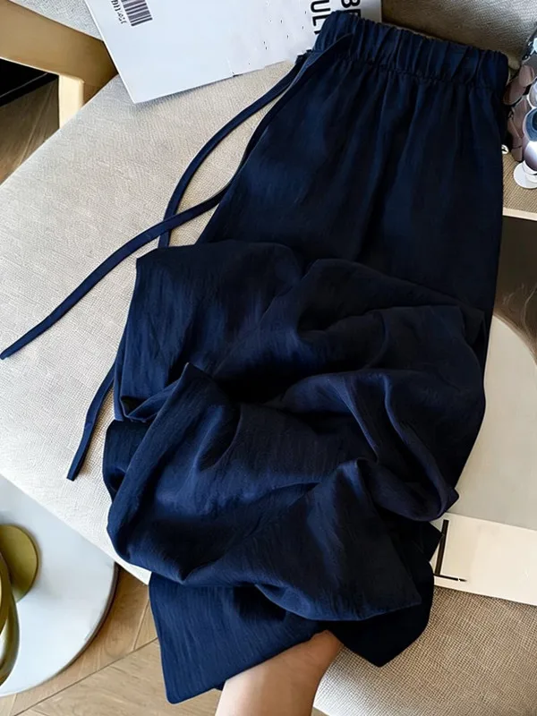 Spring Summer Thin Wide Leg Pants Women's Slimming Casual Sleepwear Cotton Silk Loose Home Pants Can Be Worn outside