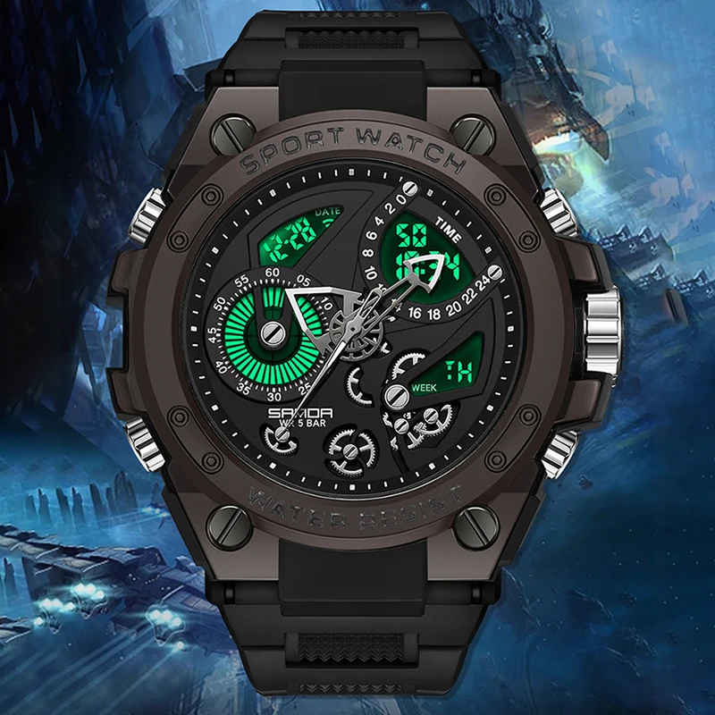 

UTHAI CE131 Multifunctional Dual Display Outdoor Electronic Watch Casual Fashion Waterproof Luminous Sports Men's Watch