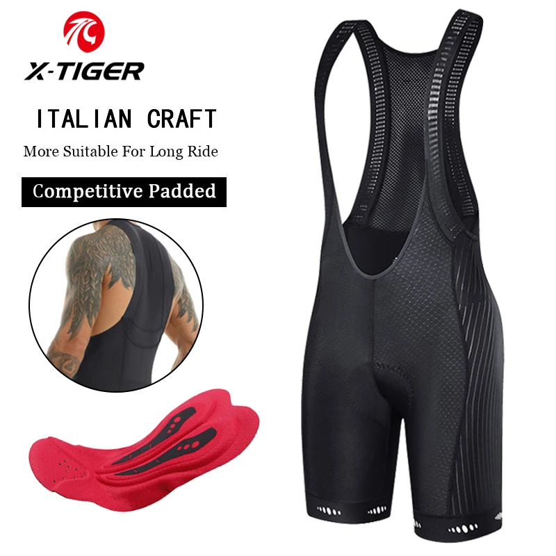X-TIGER Radfahren Trägerhose Pro Licra UPF50+ Mountainbike Atmungsaktive Herren 5D Gepolsterte Reitstrumpfhose Triathlon Mann Fahrradshorts